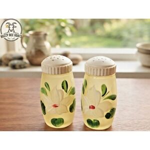 Glass Salt and Pepper Shakers,Bartlett Collins, Hand-Painted FloralDesign